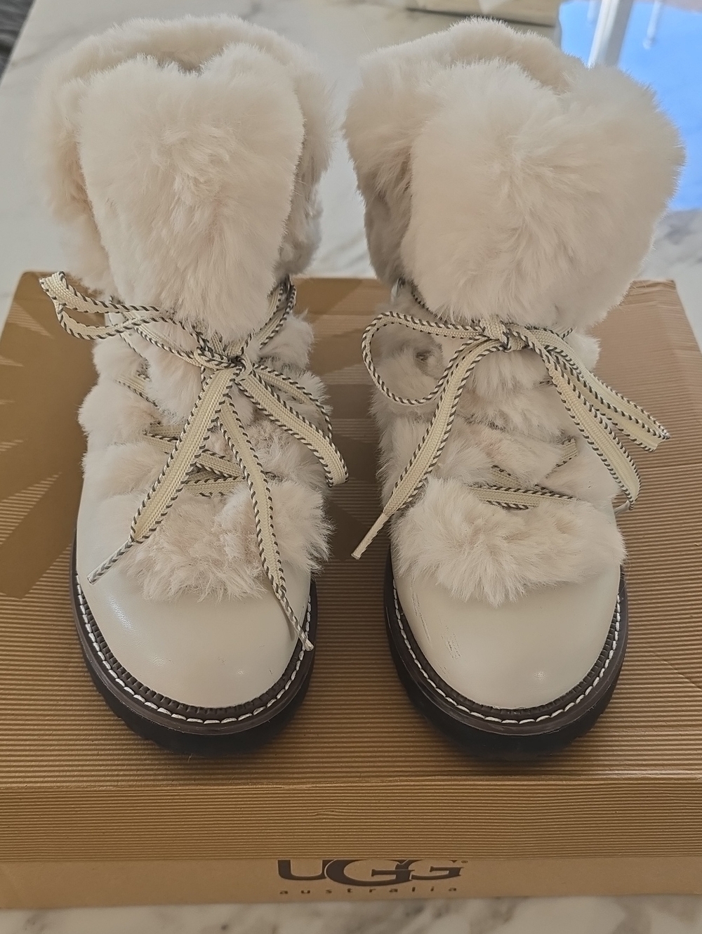 Gorgeous Cream Faux Fur Lace-Up Winter Boots